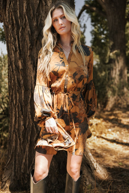 Venice Short Dress | Gold Floral