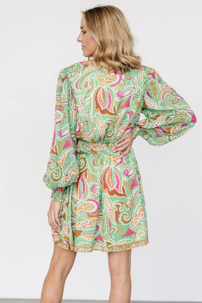 Vesta Short Dress | Green Print