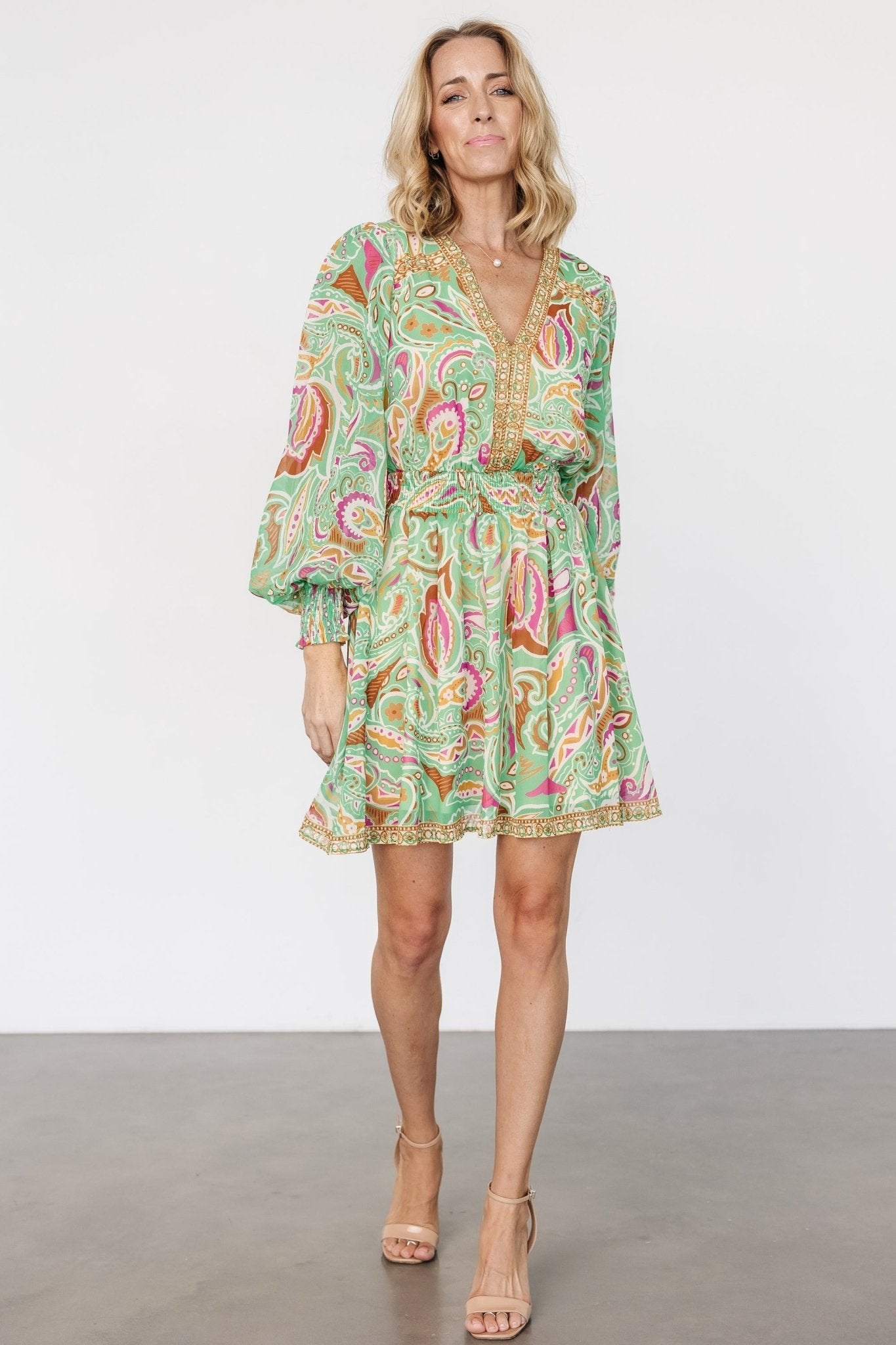 Vesta Short Dress | Green Print