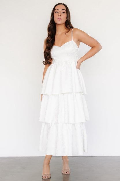 Violetta Embossed Tiered Dress | Off White