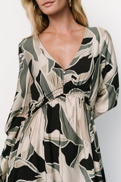 Zinnia Maxi Dress | Black + Eucalyptus Print