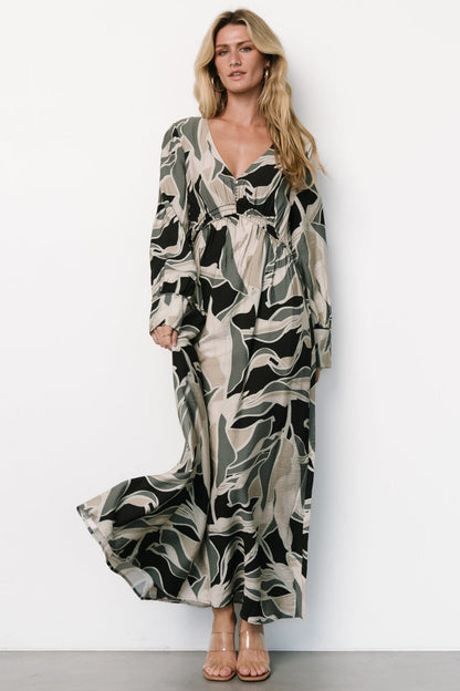 Zinnia Maxi Dress | Black + Eucalyptus Print